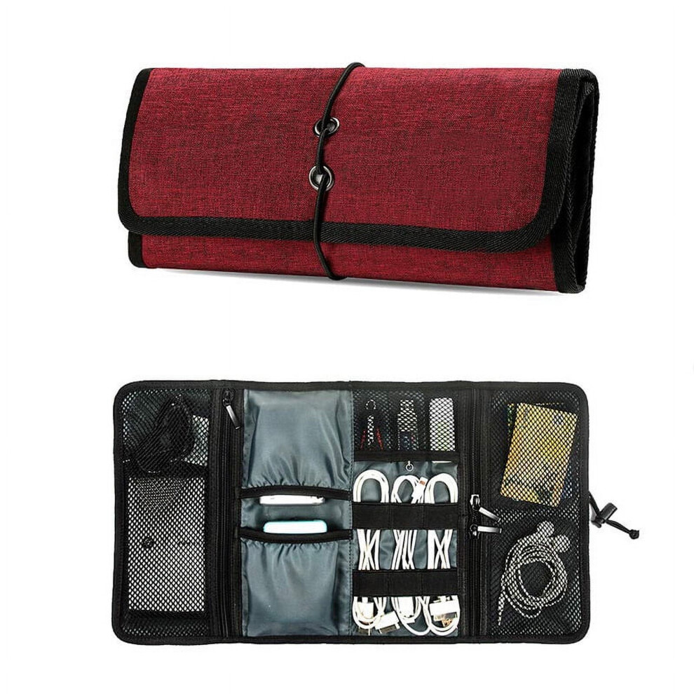 Roll-Up Electronic Organizer Pouch For Cables, Chargers, Sd Cards, Earphones & Flash Drives Â Red 9028731013923