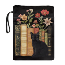 Capa protetora para livro com estampa de gato e flores, com zíper, ideal para transportar sua Bíblia. Bolsa impermeável para transportar sua