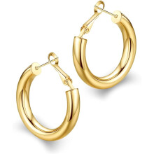 Pendientes de aro para mujer, ideales para uso diario. Pendientes de aro gruesos, hipoalergénicos y ligeros con diseño de tubo hueco. Acabado