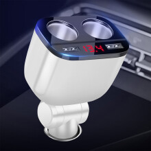 Car Charger – 60W Dual USB Fast Charging Adapter with LED Display, Smart Voltage Detection, 12V/24V Compatible, White ABS