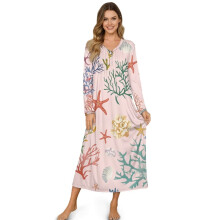 Long Sleeve Nightgown for Women – Cozy Full-Length Pajama Dress, Soft Button-Front Sleepshirt, XL, Coral Pink