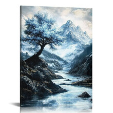 Canvastavla med blått trädlandskap – 30x40 cm, kompatibel med vardagsrum, badrum, sovrum och kontorsinredning