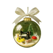Sewing Theme Snow Globe Ornaments - Christmas Tree Decorations with Miniature Sewing Machine for Craft Room & Holiday Decor