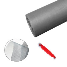 Rolo de substituição de tela de janela ajustável em PP (39,39"L x 118"C, cinza) + ferramenta – Compatível com janelas, portas e telas de