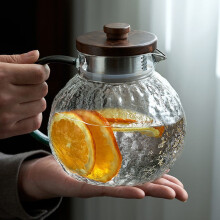 Glass Pitcher, Iced Tea Pitcher, Glass Water Pitcher Thickened Glass Beverage Dispenser Glass Pitcher with Handle Heat Resistant Pitcher 44oz