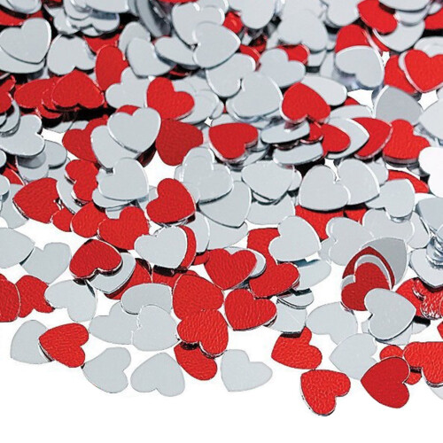 Hjerteformet sølvglitterkonfetti, plastik, 1-pak