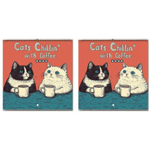 2X 2025 Cat Calendar - Cats Chillin' with Coffee 2025 Cats Chillin' with Coffee Calendar for Home Calendar