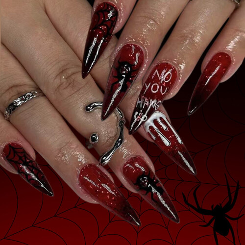 24 τεμάχια νύχια Halloween Press-On, σε σχήμα αμυγδάλου, σε σχήμα αράχνης