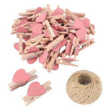 25Pcs Pink Mini Wooden Heart Clothespins, 3cm Photo Clips for DIY, Wedding & Baby Shower Decor – Compatible with Photos & Crafts