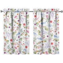 Floral Kitchen Curtains 36" L, White Short Tier for Sink/Bathroom/Cafe, Rod Pocket (2 Panels, 27.5"x36")