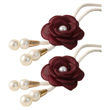 2 Pack Artistic Flower Theme Drapery Tie Polyester-maroon red