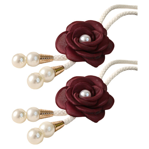 2 Pack Artistic Flower Theme Drapery Tie Polyester-maroon red