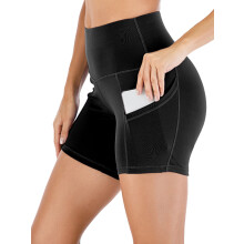 Pantaloncini da yoga da donna a vita alta con effetto push-up, tasche, contenitivi e elasticizzati – tinta unita