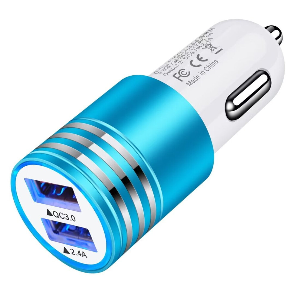 Car Charger, Qc 3.0&2.4A Fast Charge Car Cigarette Lighter Socket Quick Fast Charging Dual Usb Car Charger Adapter, Blue 9028731246031