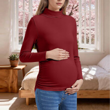 Blusa feminina de veludo fleece para gestantes, quentinha e moderna, em cor sólida, manga longa.
