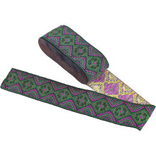 Panglică brodată etnică verde închis de 7,7 yarzi și 2", garnitură jacquard florală/geometrică pentru bricolaj, funde, articole de