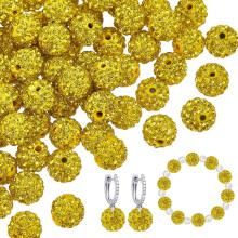 100pcs 10mm Yellow Rhinestone Beads for Jewelry Making, Necklace, Bracelet, Party Decoration – Compatible with Polymer Clay