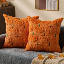Fodere per cuscini autunnali 45x45 cm, set da 2, zucca color ruggine in peluche