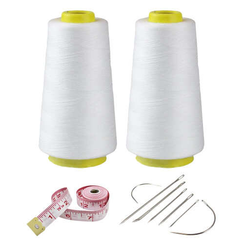 2 Spools White Polyester Sewing Thread, 3000 Yds Each, 40s/2 All-Purpose for Machine & Hand Use