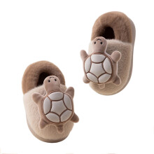 AWZXDE Toddler Winter Slippers – Cute Turtle Design, Soft Sole, Cozy Indoor Booties for Boys & Girls, Brown, Size 3 Years