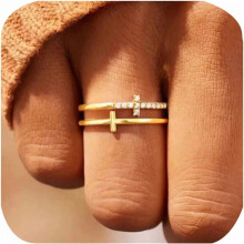 Double Cross Stud Earrings, 18K Gold Plated CZ, Faith Hope