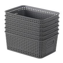 6 Pcs Plastic Weave Storage Baskets, Storage Bins Plastic Weave Storage Baskets, Plastic Shelf Basket Bins for Kitchen Bathroom