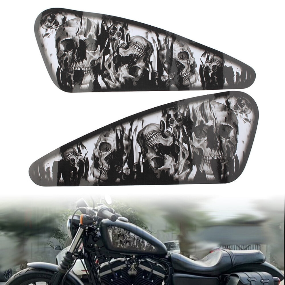 2X Skull Decals Fuel Gas Tank Stickers Pair For Harley Xl883 1200 Motor Black 9028731244648
