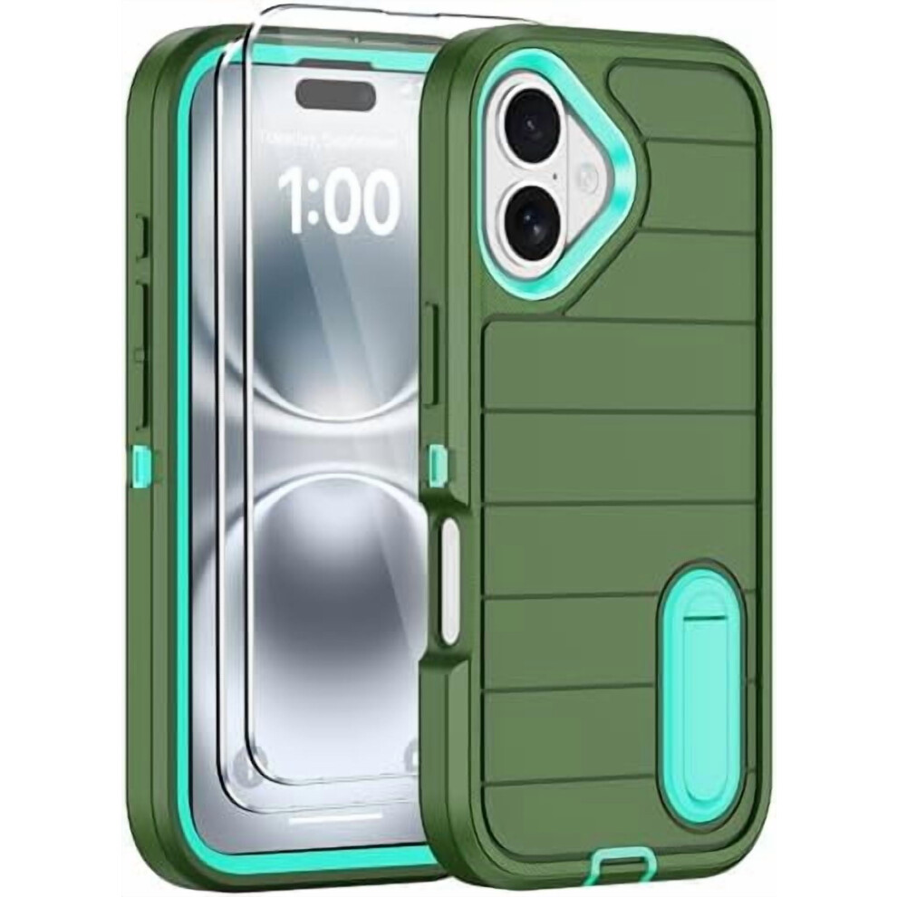 Iphone 16 Case With 2 Screen Protectors, Heavy-Duty Shockproof Tri-Layer Rugged Cover & Built-In Kickstand Â Compatible With Iphone 16 6.1" 9365509236581