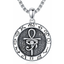 Egyptisk halskjedesmykker 925 sterlingsølv Ankh øye av Horus Anubis anheng for menn og kvinner