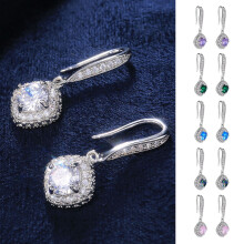 1 Pair Elegant Women Drop Earrings Cubic Zirconia Shining Rhinestones Dangle Hook Earrings Birthday Jewelry Party Gift