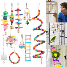 10pcs Parrot Toys Metal Rope Small Ladder Stand Budgie Cockatiel Cage Bird Set