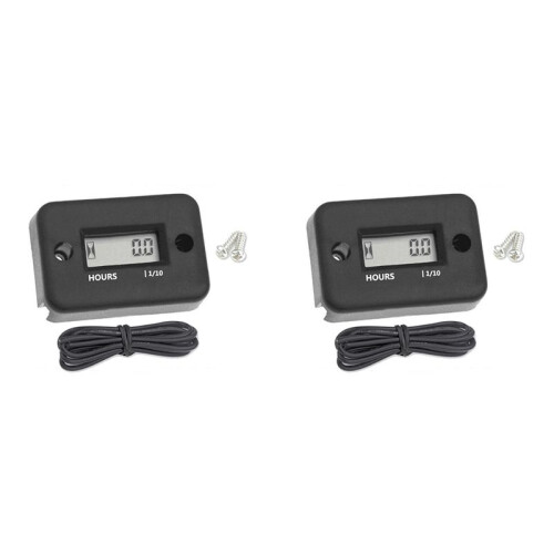 2X Waterproof LCD Display Digital Hour Meter Inductive Timer for Bike Motorcycle ATV Snowmobile Engine, Black