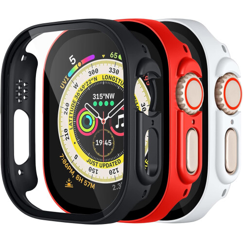 Compatible with Apple Watch 44mm (SE/6/5/4), Slim Bumper Case + Screen Protector, Full Coverage Hard Cover, 3-Pack