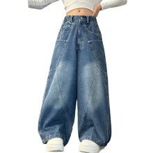 Meisjes jeggings met hoge taille, cargo model, winterse losse pasvorm, wijde pijpen, voor jonge vrouwen - comfortabele alledaagse kleding met