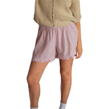 Short de détente pour femme, mignon, doux, élastique, taille basse, imprimé à carreaux, boutons sur le devant, style boxer, taille S, rose-violet