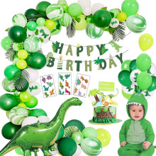 Agate Green Dinosaur Latex Balloon Set – Cake Topper, HAPPY BIRTHDAY Banner, Jungle/Jurassic Party Decoration