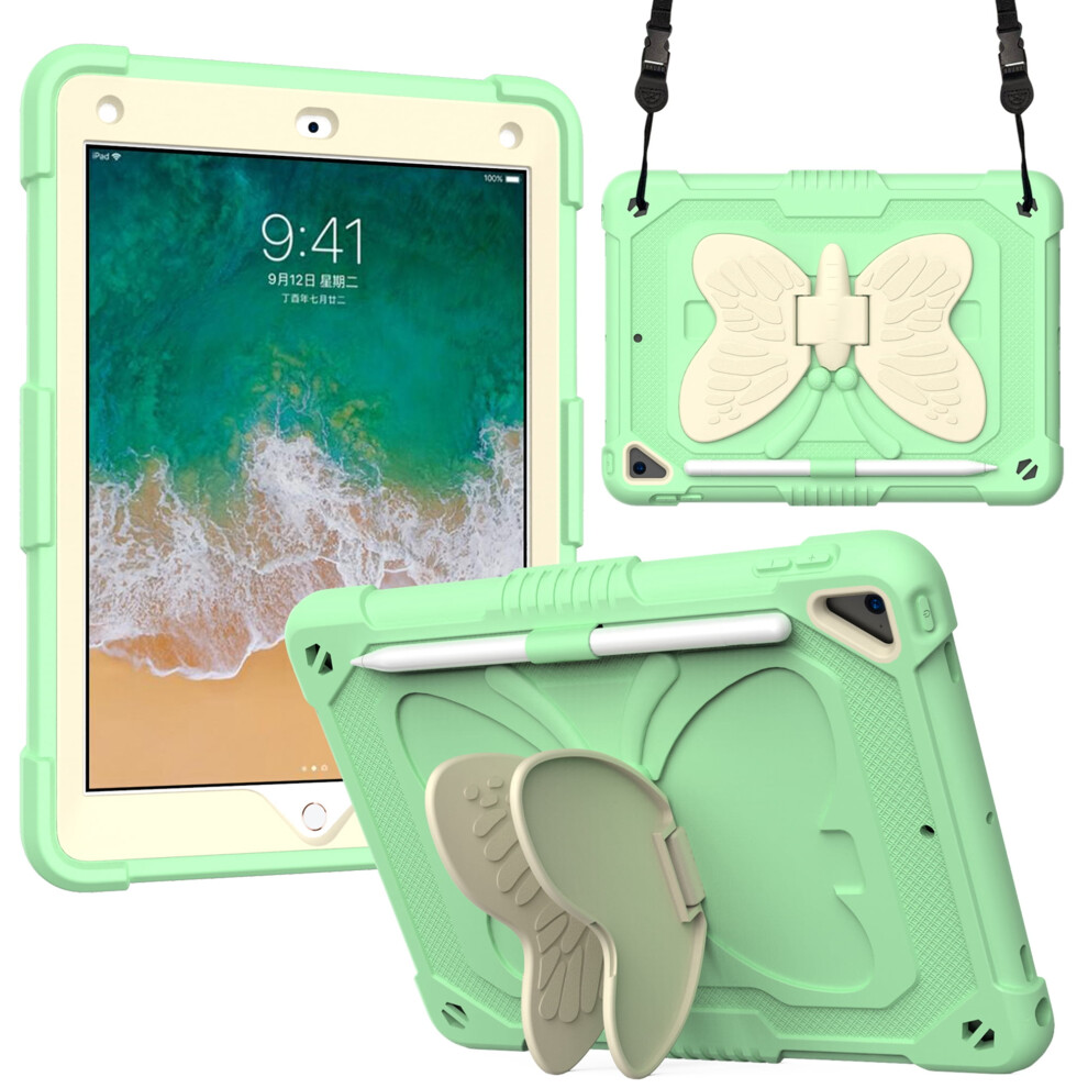 Ipad 6Th/5Th Gen & Air 2 Case With Kickstand, Pencil Holder, Rugged Protective Cover For 9.7" Â Green + Beige Green,Cream 9479868617667