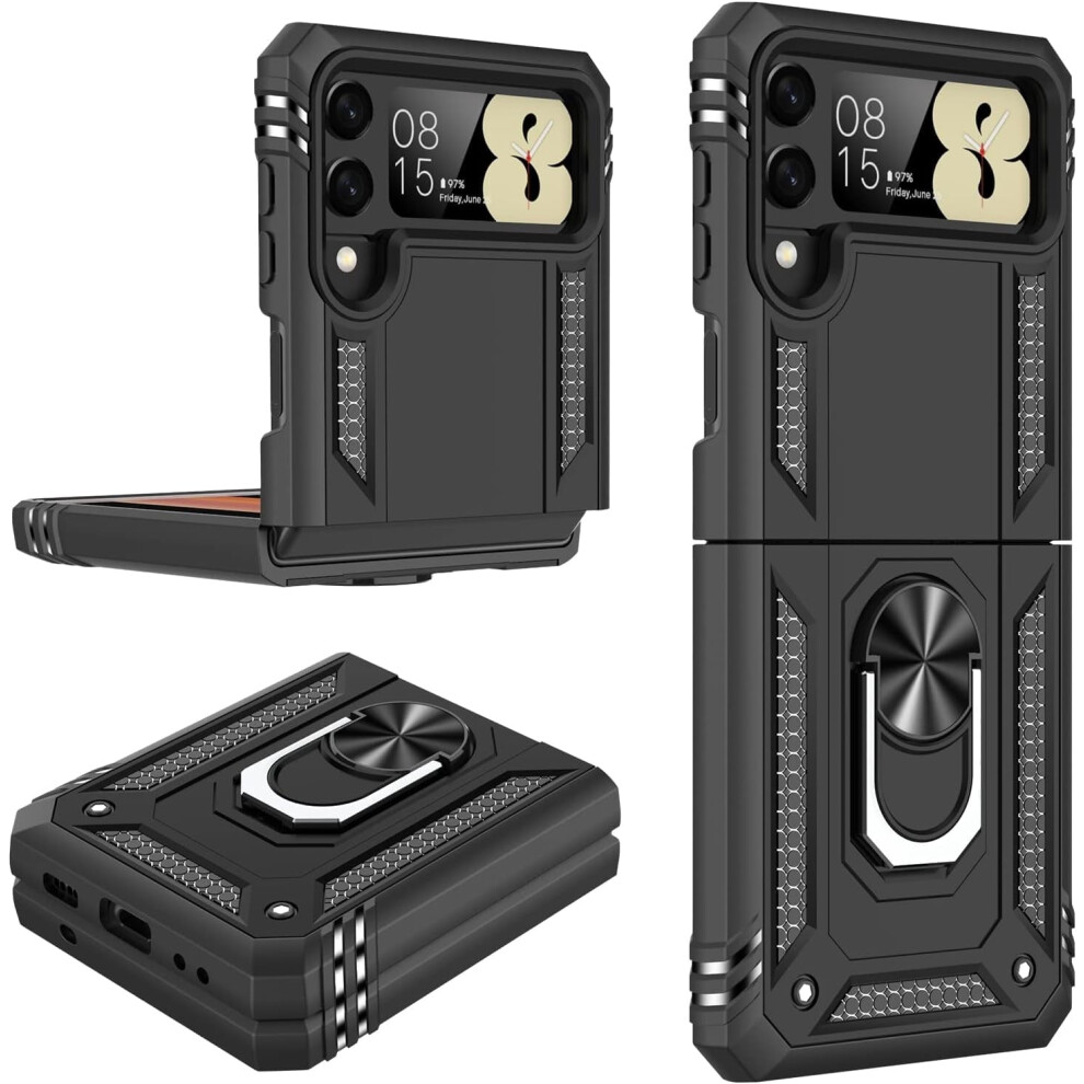For Galaxy Z Flip 4 Case, Military Grade Shockproof Heavy Duty Protective Phone Cover Pass 16Ft Drop Test With Magnetic Kickstand Holder 9479868050389