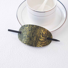 Leather Hair Pin with Stick - Oval Faux Leather Hair Clip - Leather and Stick Hair Slide Hair Pins Ponytail Hair Accessories for Women Girls Fanelod