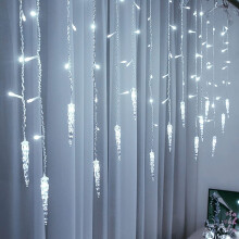 Morttic Christmas Icicle Lights, 11.48ft 96-LED Extendable Curtain Fairy Lights, Waterproof Indoor/Outdoor, 8 Modes, Cool White, Compatible with