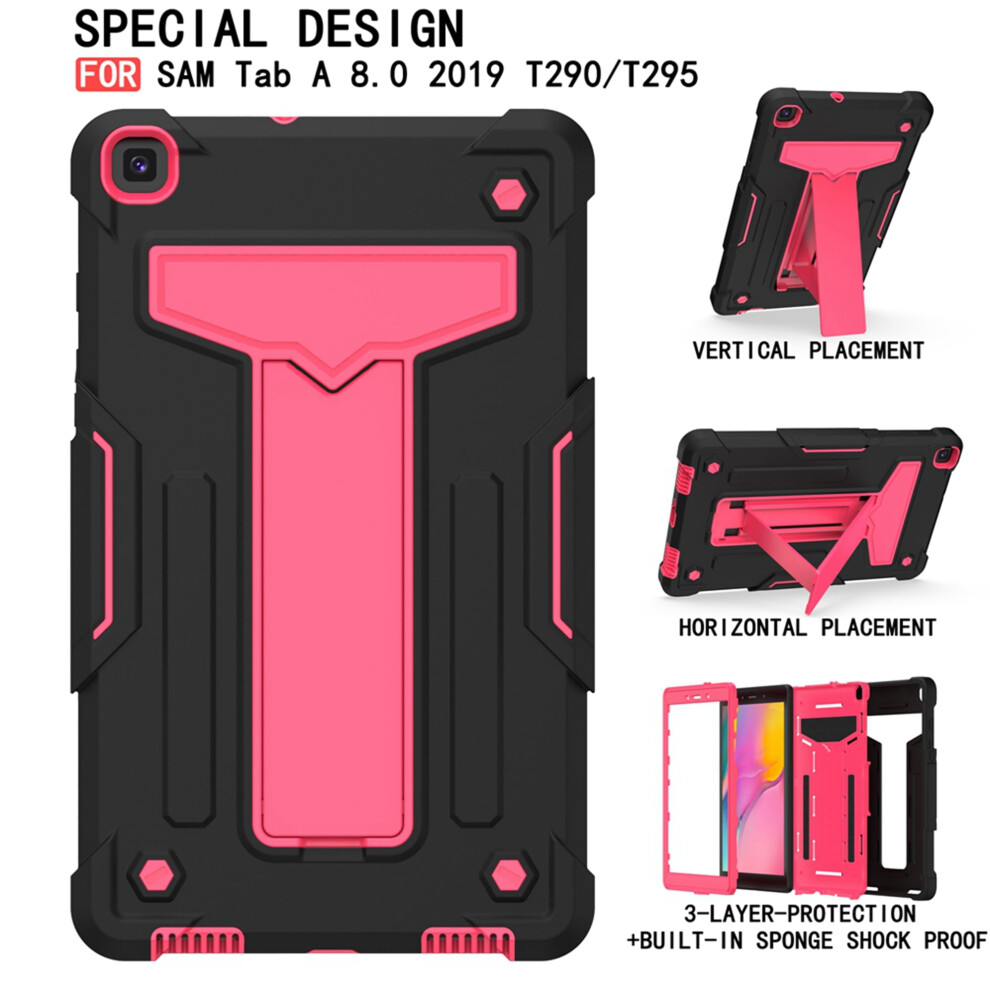 Shockproof Case Compatible With Samsung Galaxy Tab A 8.0 (2019, Sm-T290/T295), Rugged Hybrid Kickstand Cover Â + Rose Black 9479868617759