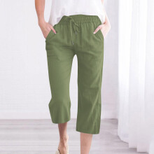 Women's Cotton Linen Capris Pants Straight Leg Loose Fit