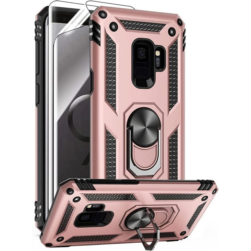 Compatible With Samsung Galaxy S9 Case: Hd Screen Protector, Military-Grade Metal Ring Holder, Kickstand, 15Ft Drop-Tested 9028731728759