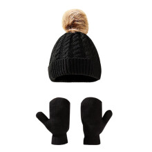 Kids Winter Hat and Glove Set Knit Lined with Neck Warmer