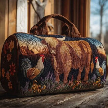 Highland Cow Quilted Duffelväska – Bomulls- och Polyesterblandning, Stor