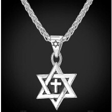 Davidstern-Kreuz-Anhänger-Halskette Gold Silber