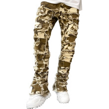 Baggy Jeans til mænd med design, kreative kvaster, dekoration, lige pasform, herrejeans, afslappet, medium stretch, street style denimbukser til