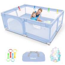 KIDOOLA Blue Large Baby Playpen 150x180cm, Padded Frame, Mesh Walls