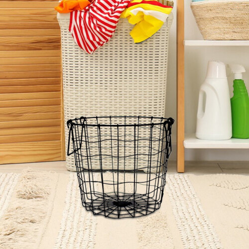 1Pc Black Metal Clothes Storage Container Large Capacity Hollow Design
