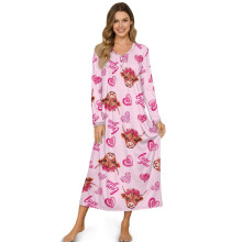 Women's Button-Front Nightshirt, Long Sleeve Pajama Dress, Full-Length Nightgown & House Coat – Highland Cow Love You Print, Pink, S, compatible